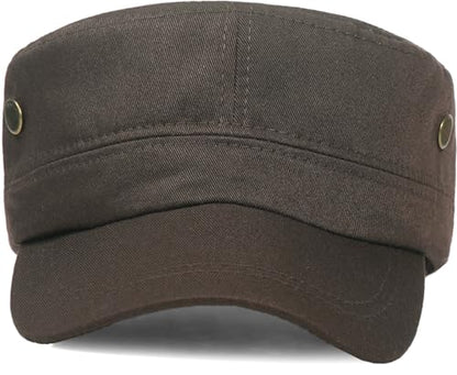 Unisex Classic Cadet Army Hat Flat Top Baseball Cap Military Hats - color: Coffee