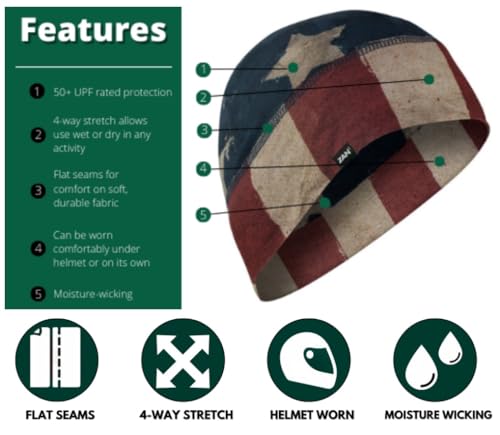 Zanheadgear® Helmet Liner Beanie SportFlex® Series - color: Black & White Flag