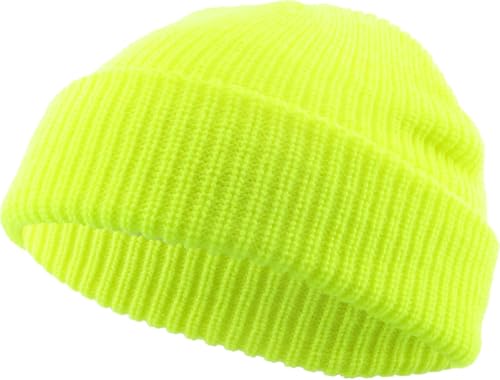 Fisherman Short Beanie Leon Roll up Trawler Classic Skullcap Hipster Beanie Warm Winter Hats Acrylic Ribbed Knit Cuff Daily - color: Neon Lime Fisherman Beanie