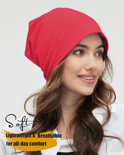 ROYBENS 100% Cotton T-Shirt Beanie for Women Men Slouchy Soft Skull Cap - color: 1pcs-red