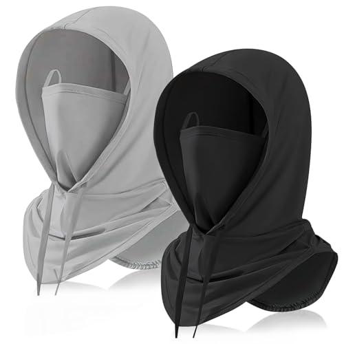 2 Pack Balaclavas Mask Full Head Sun UV Protection Hood Breathable for Men Women Cooling Summer Outdoors Cycling Motorcycle(Black and Light Gray), Large