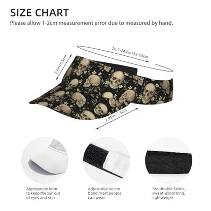 Unisex Adjustable Sports Sun Visor - color: Floral Skull