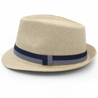 LIDHAY Short Brim Panama Hat Straw Fedora Hats for Men Women Summer Derby Trilby Hats Beach Sun Hat - color: Beige