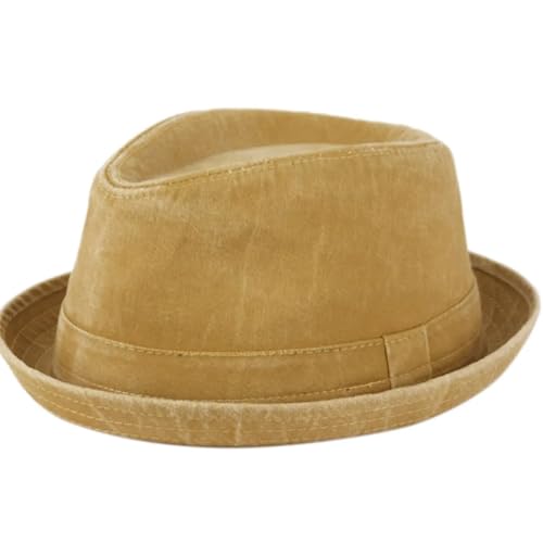 Men's Casual Vintage Style Washed Cotton Fedora Hat - color: Tan, size: Small-Medium