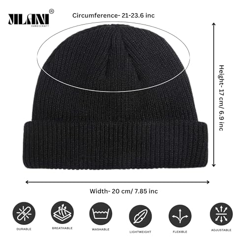 JILANI HANDICRAFT Trawler Beanie Winter Fisherman Beanie for Men Knit Cuff Unisex Skullcap (Acrylic, Black)
