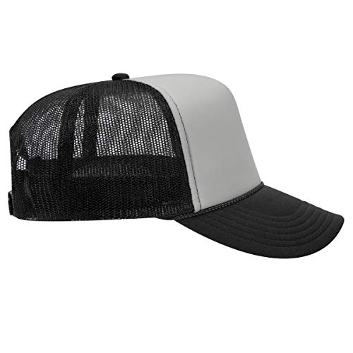 OTTO Wholesale 12 x Polyester Foam Front 5 Panel High Crown Mesh Back Trucker Hat - (12 Pcs) - color: Blk/Gry/Blk