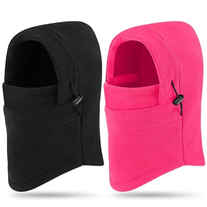 Frienda 2 Pcs Balaclava Ski Mask Windproof Warmer Fleece Adjustable Winter Mask Face Cover for Men Women - color: Rose Red,black