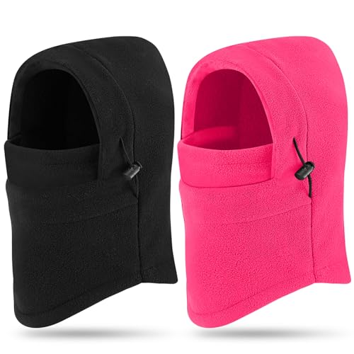 Frienda 2 Pcs Balaclava Ski Mask Windproof Warmer Fleece Adjustable Winter Mask Face Cover for Men Women - color: Rose Red,black