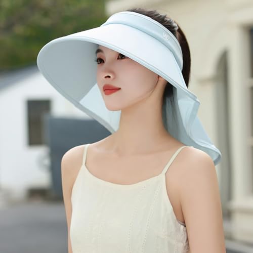 Sun Visor Hats for Women Wide Brim UPF 50+ UV Sun Protection Visor Hats Casual Adjustable Roll up Summer Beach Caps - color: B-blue