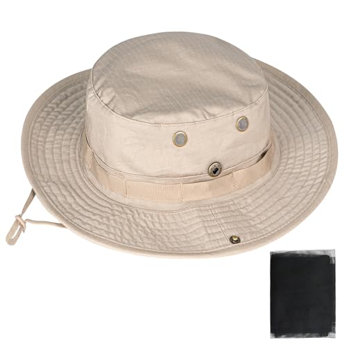 Rosoz Sun Hats for Men Women Bucket Hat UPF Protection Wide Brim Boonie Hat - color: 1pack-khaki-net