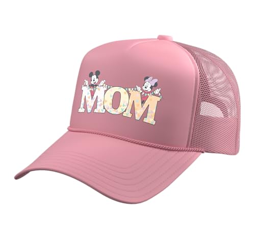 Disney Mom Mickey & Minnie Pastel Letters Family Disney Trip Trucker Hat with Adjustable Mesh Back - color: Pink