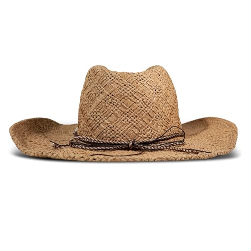 Lucky Brand Women's Straw Cowboy Hat | Rope Design | Western | Style | Fashion | Sun Protection | Breathable - color: Turquoise Beading - Natural