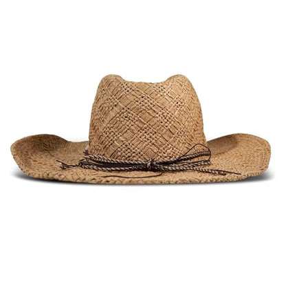 Lucky Brand Women's Straw Cowboy Hat | Rope Design | Western | Style | Fashion | Sun Protection | Breathable - color: Turquoise Beading - Natural