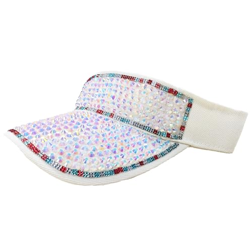 Bling Visor Shiny Rhinestones Sport Sun Adjustable Summer Cap Visor Caps for Women Men - color: Beige