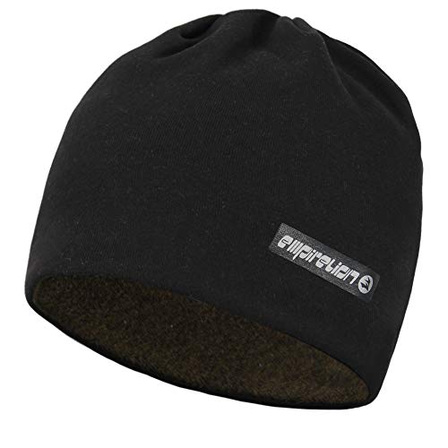 EMPIRELION Softshell Winter Fleece Lined Beanie Hats, 9" Running Skull Cap Thermal Tactical Watch Cap Men Women - color: Black