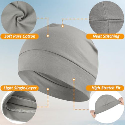 Headshion 100% Cotton Skull Caps Beanie Sleeping Hats for Men Women - color: Pure Grey & Ivory White