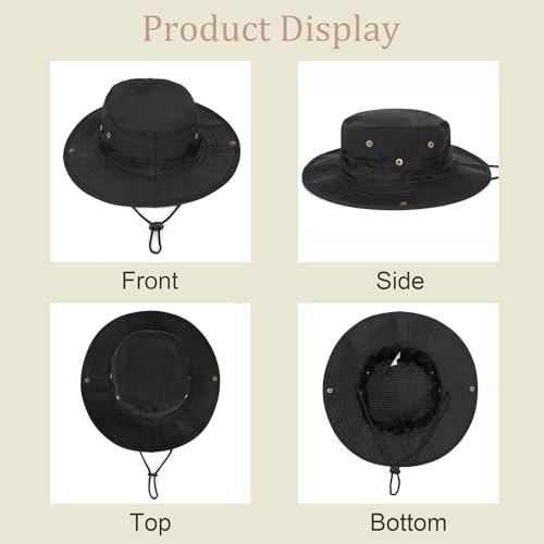 Men-Women-Fishing-Hat Sun-Protection-Safari-Cap Outdoor-Camping Bucket Hat - color: Black