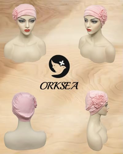 Chemo Headwear for Women Flower Beanies Turbans Hats Head Coverings - color: Pink