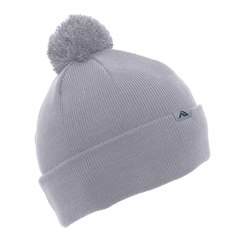 Pacific Headwear Unisex Adult Pacific Headwear Knit Fold Over Pom-pom Beanie - color: Silver, size: One Size