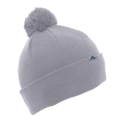 Pacific Headwear Unisex Adult Pacific Headwear Knit Fold Over Pom-pom Beanie - color: Silver, size: One Size