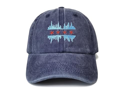America State City Flag Hats - color: Chicago Illinois Skyline Flag (Navy Blue)