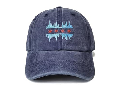 America State City Flag Hats - color: Chicago Illinois Skyline Flag (Navy Blue)