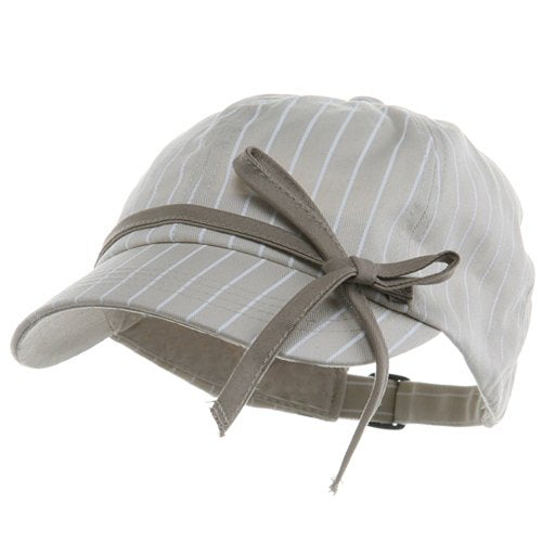 e4Hats.com Ladies White Stripe 6 Panel Newsboy Hat - color: Stone