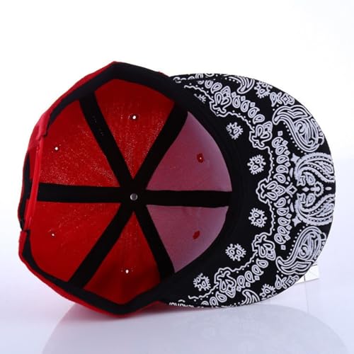 Trucker Hat Fashion Mens Women Snapback Hats - Flat Bill Brim Hat Adjustable Baseball Cap - color: Paisley Red
