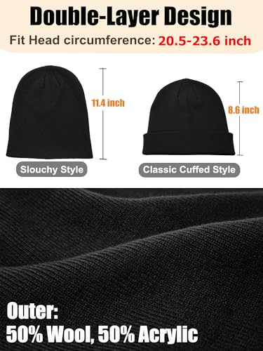 Womens Satin Lined Beanie Wool Silk Lining Slouchy Warm Skull Cap - color: 1pcs- Black