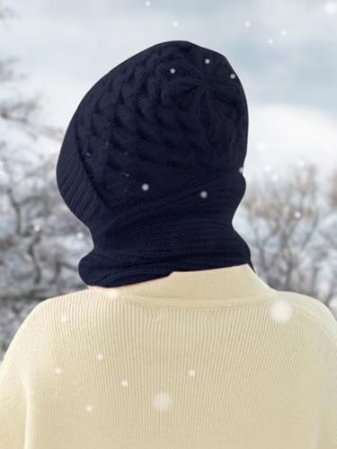 Sumolux Integrated Ear Protection Windproof Cap Scarf Elastic Knitting - color: Navy Blue
