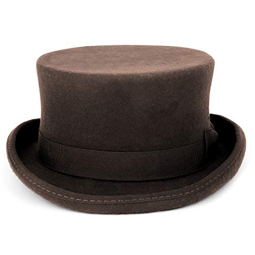 Armycrew Men's 100% Wool Felt Classic Genuine Top Hat with Grosgrain Band - color: Brown, size: Large