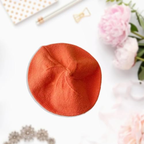 Infant Baby Boys Girls Beret & Beanie Hat - Toddler Kids Knitted French Artist Skull Hat - Fall Winter - color: A-orange