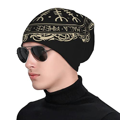 Men Vikings Beanie Caps,Norse Rune Skull Cap Knit Hat Slouchy Cap Autumn Summer Casual Beanies Hat - color: Norse Runes Printed