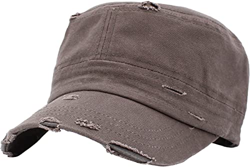 Vintage Distressed Cadet Army Cap Basic Everyday Military Style Hat - color: Dark Gray Vintage Distressed