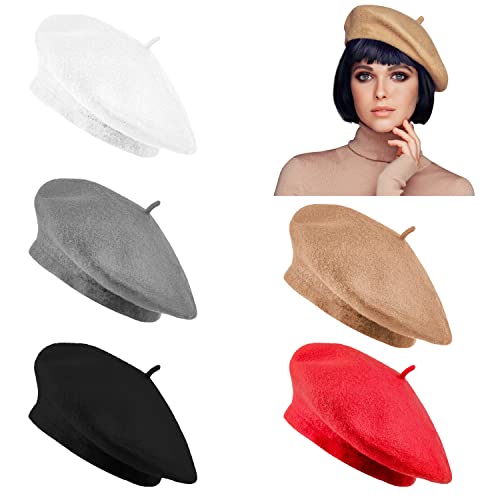 Jolbndcv 6PCS Beret, French Beanie, Outdoor, Winter, Fashion Lady Hat - color: Gray,khaki