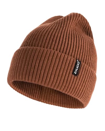 Zylioo XXL Beanie for Men,Big Head Winter Knit Hat,Stretch Warm Skull Cap - color: Brown, size: Large-X-Large