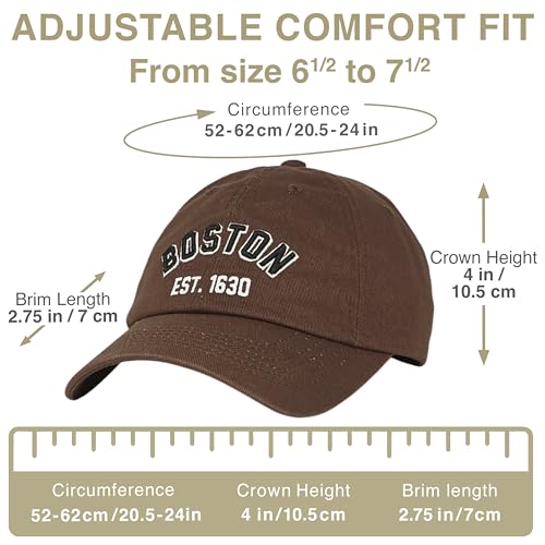 E BY ELIDAN Boston EST 1630 Dad Hat, Embroidered Cotton Baseball Cap - color: Brown