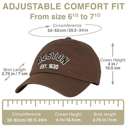 E BY ELIDAN Boston EST 1630 Dad Hat, Embroidered Cotton Baseball Cap - color: Brown