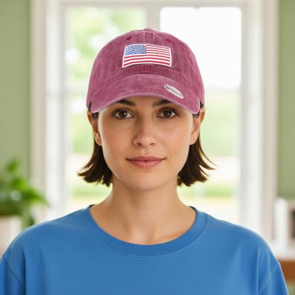 Falari USA Flag Embroidered Baseball Cap, Low Profile Adjustable Dad Hat, 100% Cotton, Pre-Washed - color: Burgundy