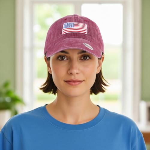 Falari USA Flag Embroidered Baseball Cap, Low Profile Adjustable Dad Hat, 100% Cotton, Pre-Washed - color: Burgundy