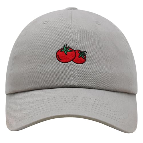 JPAK Two Tomatoes Premium Dad Hat Embroidered Cotton Baseball Cap Vegetables Embroidery - color: Light Gray