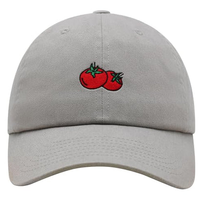JPAK Two Tomatoes Premium Dad Hat Embroidered Cotton Baseball Cap Vegetables Embroidery - color: Light Gray
