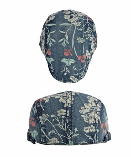 Quanhaigou Unisex Denim Newsboy Hats Flat Ivy Gatsby Cabbie Driving Berets Hat Cotton Dad Cap for Men Women - color: Denim Floral