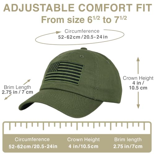 E BY ELIDAN USA Hat, Embroidered American Flag Baseball Cap for Men Women - color: Tonal Olive
