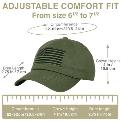 E BY ELIDAN USA Hat, Embroidered American Flag Baseball Cap for Men Women - color: Tonal Olive
