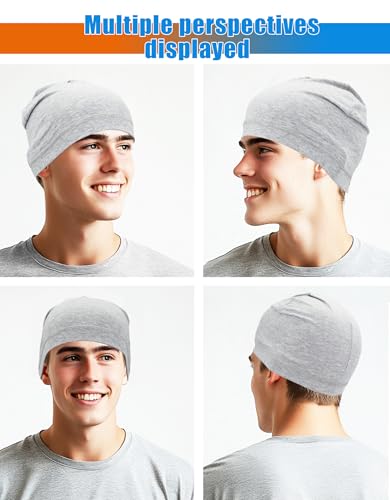 Cotton Summer Beanie Hats Lightweight Skull Caps Soft Thin Sleep Sleeping Hat Light Cancer Chemo Cap Helmet Liner - color: Black, Heather Grey, Grey