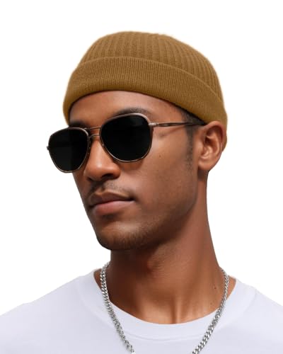 vidsel Thin Wool Fisherman Beanie for Men Short Knit Cuff Trawler Watch Hat - color: 1pcs-light Coffee