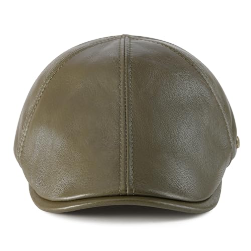 VOBOOM Leather Ivy Newsboy Caps 6 Panel Cabbie Beret Hat - color: Army Green, size: 7 1/2