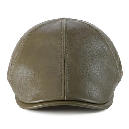 VOBOOM Leather Ivy Newsboy Caps 6 Panel Cabbie Beret Hat - color: Army Green, size: 7 1/2