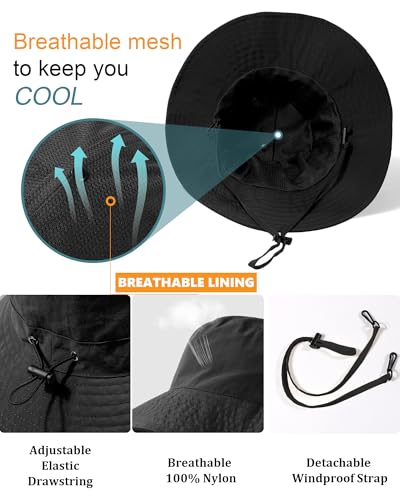 Water-Resistant UPF 50+ Sun Bucket Hat Packable Brimmed for Women Men - color: Black